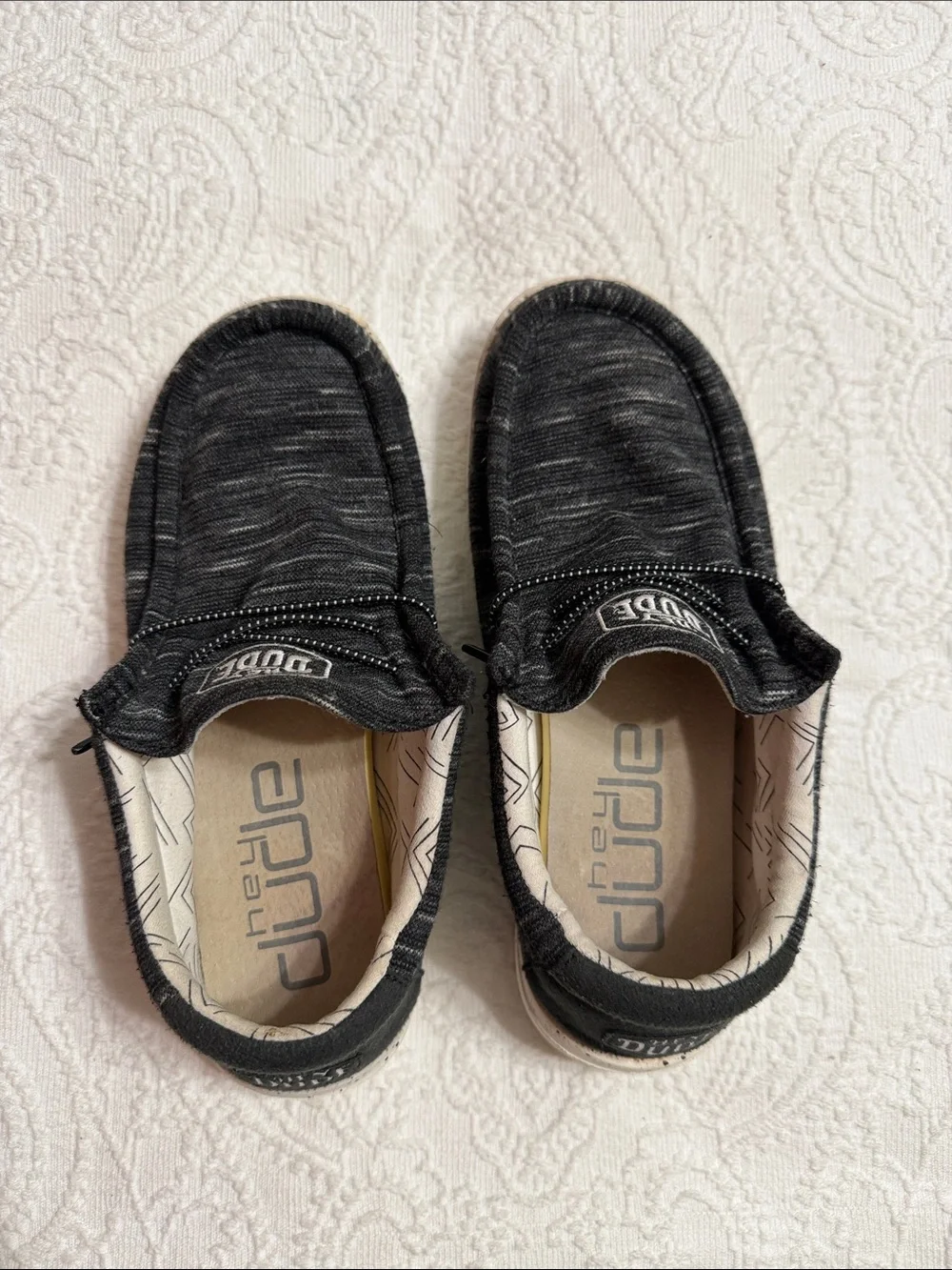 Hey Dude Kids Size 6Y Wally Youth Stretch Black Canvas Slip-On Shoes
